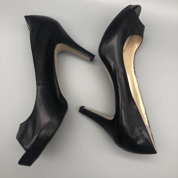 Franco Sarto Yelena Pumps Black Leather Peep Toe Heels Womens Size 10M - Picture 3 of 12